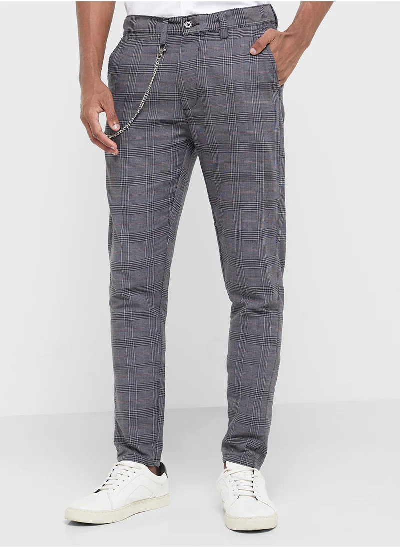 BRAVE SOUL Checked Pants with Metal Chain