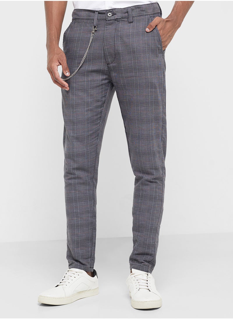 BRAVE SOUL Checked Pants with Metal Chain  - Image 1
