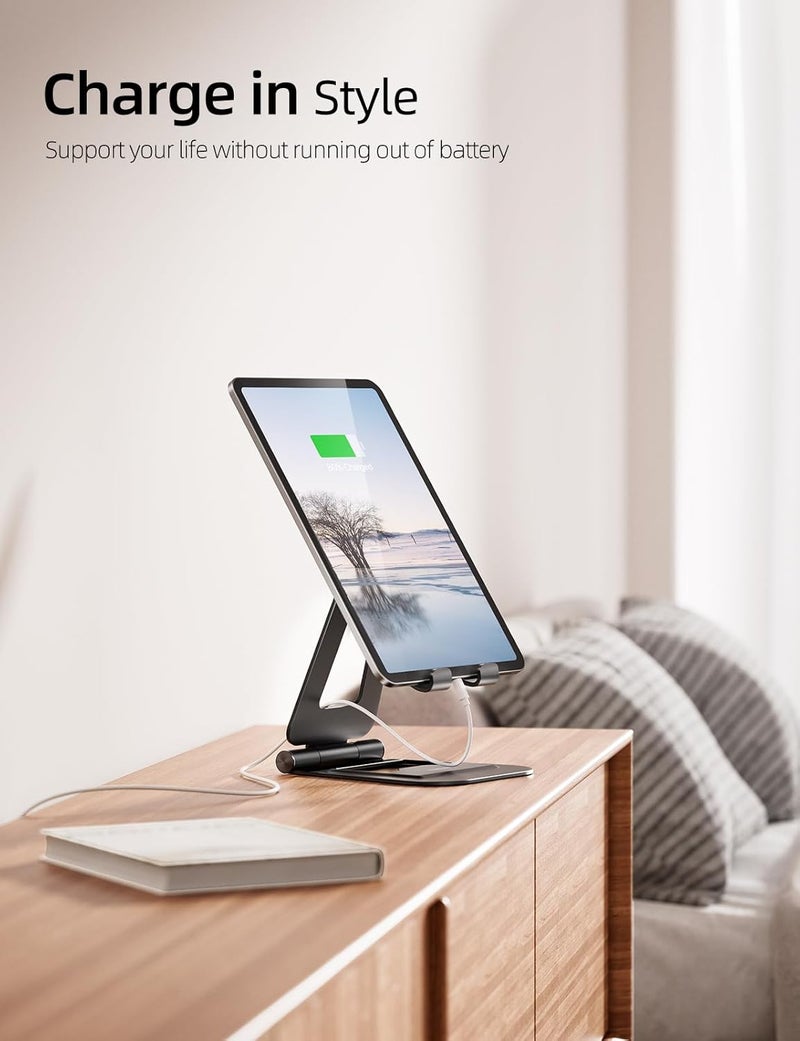 nulaxy Aluminum Dual Foldable iPad Stand, Fully Adjustable Desktop Tablet Holder, Tablet Accessories for Office Kindle Compatible with Mobile Devices iPad Pro/Air/Mini, iPhone Pro/Max/Plus, Black - Image 2