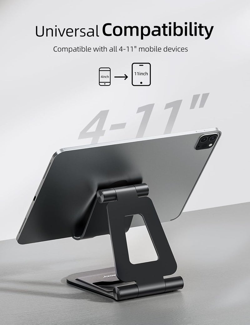 nulaxy Aluminum Dual Foldable iPad Stand, Fully Adjustable Desktop Tablet Holder, Tablet Accessories for Office Kindle Compatible with Mobile Devices iPad Pro/Air/Mini, iPhone Pro/Max/Plus, Black - Image 3