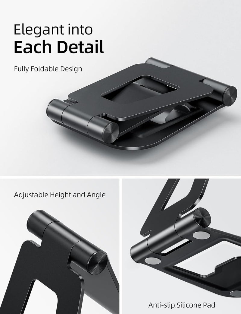 nulaxy Aluminum Dual Foldable iPad Stand, Fully Adjustable Desktop Tablet Holder, Tablet Accessories for Office Kindle Compatible with Mobile Devices iPad Pro/Air/Mini, iPhone Pro/Max/Plus, Black - Image 4