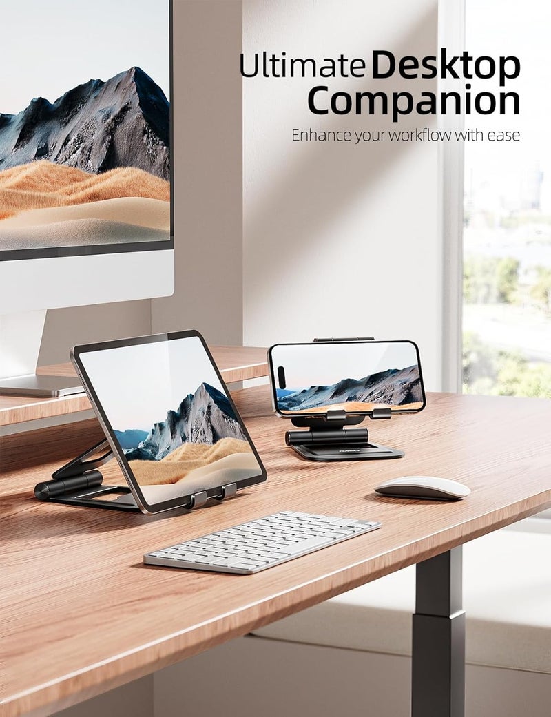 nulaxy Aluminum Dual Foldable iPad Stand, Fully Adjustable Desktop Tablet Holder, Tablet Accessories for Office Kindle Compatible with Mobile Devices iPad Pro/Air/Mini, iPhone Pro/Max/Plus, Black - Image 5