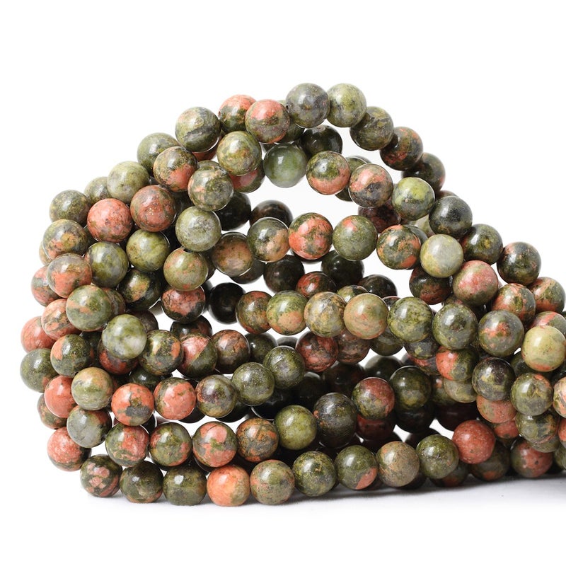 CHEAVIAN 45PCS 8mm Natural Unakite Gemstone Round Loose Beads for Jewelry Making DIY Handmade 1 Strand 15