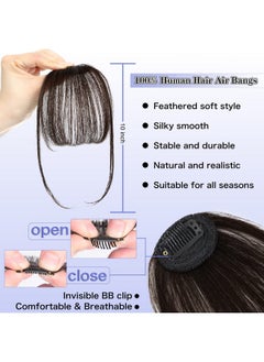 NAYOO Clip In Bangs Dark Brown Fake Bangs 100% Real Human Hair Extensions Wispy Clip On Air Bangs For Women Fringe With Temples Hairpieces Curved Bangs For Daily Wear  - Image 2