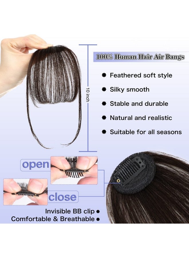 NAYOO Clip In Bangs Dark Brown Fake Bangs 100% Real Human Hair Extensions Wispy Clip On Air Bangs For Women Fringe With Temples Hairpieces Curved Bangs For Daily Wear - Image 2