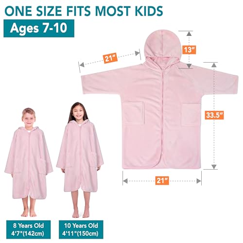 Suncube SUN CUBE Hooded Towel Robe for Kids, Zip Up Swim Parka Beach Cover Up for Girls, Surf Poncho for Girls Warm Changing Bath Towel for Pool with Zipper Hood 7-10, Pink - Image 4