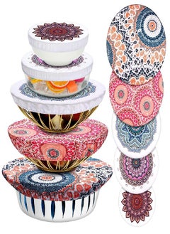 Patelai 10 Pieces Bowl Covers Reusable in 5 Size Stretch Cloth Fabric Bowl Covers Elastic Food Storage Covers Cotton Bread Bowl Covers Reusable Lids for Food, Fruits, Leftover (Retro Style)  - Image 1