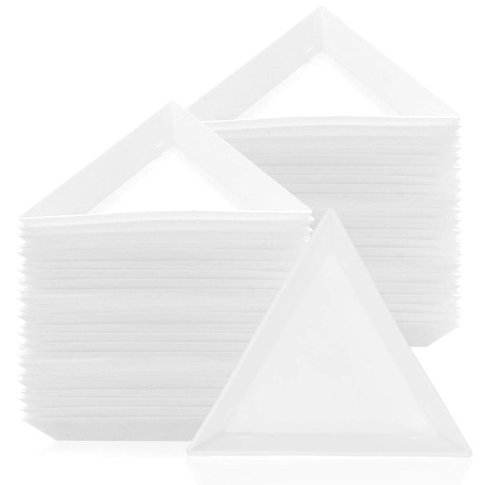 TRIANGLE SORTING TRAYS100 PIECES PLASTIC WHITE MAGICAL SEQUIN RHINESTONES TRAY TRIANGLE SORTING STORAGE PLATES ART TRAY FOR CRAFT AND DIY NEEDS TRIANGLE