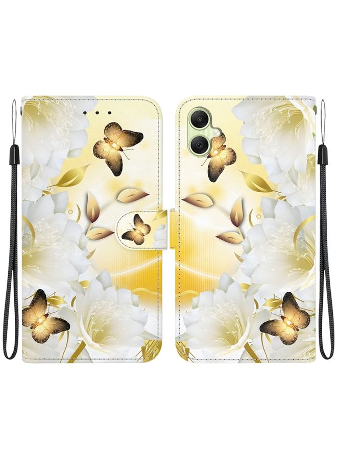 BGM Case Cover For Samsung Galaxy A05 Crystal Texture Colored Drawing Leather Phone Case Gold Butterfly Epiphyllum