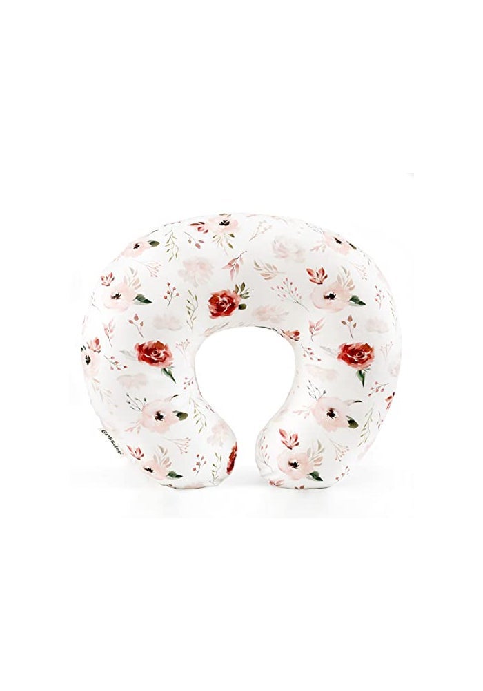 GRSSDER Nursing Pillow Cover Stretchy Minky Removable Nursing Covers for Breastfeeding Pillows, Ultra Soft Comfortable Slipcover for Boy and Girls, Pretty Watercolor Rose Flora, Orange Pink - Image 1