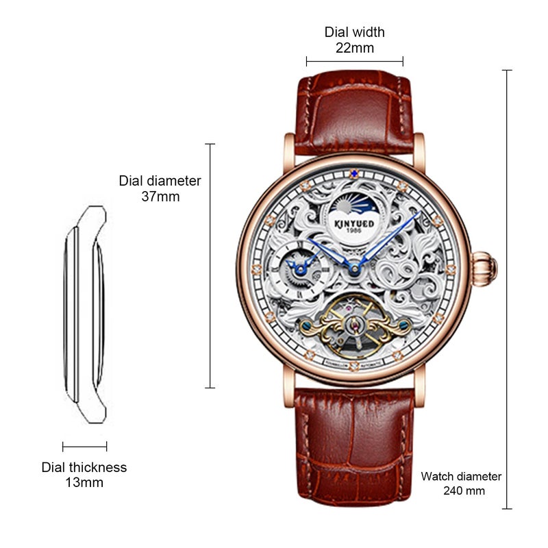 IK COLOURING Mens Mechanical Watches, Luxury Automatic Skeleton Tourbillon Watch Waterproof Crystal Luminous Self-Winding Wrist Watch for Men (Brown Leather) - Image 4