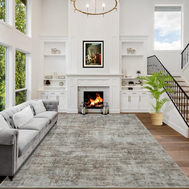 Gent drizz 8x10 Area Rugs Washable Rug: Modern Abstract Living Room Rug Soft Anti-Skid Thin Carpet Indoor Floor Non-Shedding Carpets for Bedroom Dining Room Farmhouse Nursery Home Office Brown Black - Image 1