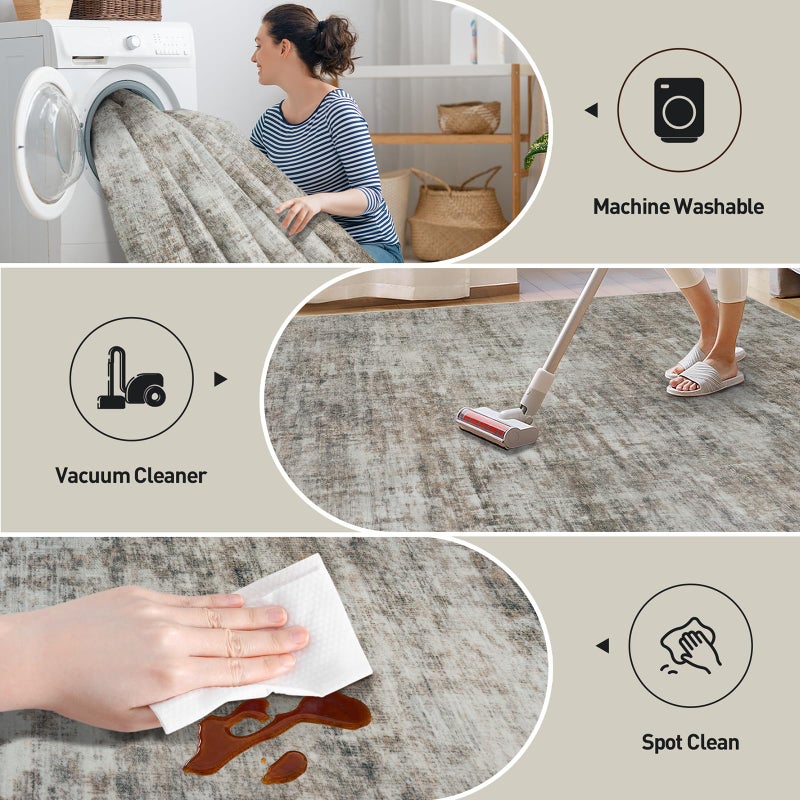 Gent drizz 8x10 Area Rugs Washable Rug: Modern Abstract Living Room Rug Soft Anti-Skid Thin Carpet Indoor Floor Non-Shedding Carpets for Bedroom Dining Room Farmhouse Nursery Home Office Brown Black - Image 4