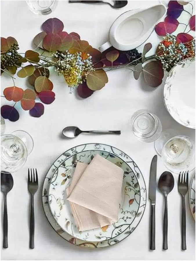 مناديل الكتان 12 قطعة متينة من البوليستر سميكة قابلة لإعادة الاستخدام زفاف عيد الميلاد ديكورات الطاولة - Image 5