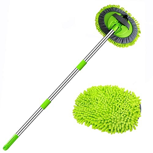 WillingHeart 475 Car Wash Brush Mop Cleaning Tool with Long Handle Kit for Washing Detailing Cars Truck SUV RV Trailer Boat 2 in 1 Chenille Microfiber Sponge Duster Not Hurt Paint Scratch Free