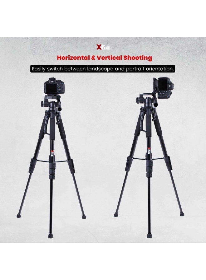 XRIA 168cm Professional Camera Tripod Stand for DSLR, Mirrorless Camera & Mobile Phone, Lightweight Aluminum Travel Tripod with 360° Pan Head, Quick Release Plate & Carry Bag - Image 2