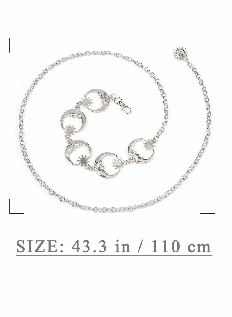 Lady Waist Chain with Moons and Stars Dress Trousers Hollow Chain Jewelry Adjustable Tight Body Chains for Party Wedding Work Travel Party Sandy Beach Nice Birthday Holiday Gift (Silver) - Image 2
