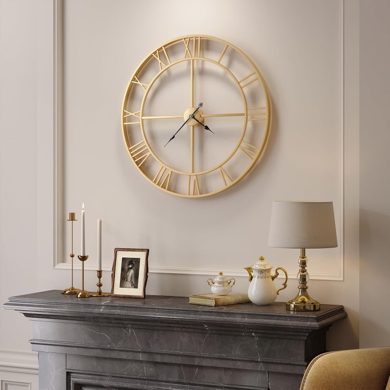 Cuspin Gold 30 Inch Extra Large Wall Clock for Living Room Kitchen Mantel, Battery-Operated Metal Roman Number Round Decorative Big Clock for Bedroom, Silent Non-Ticking - Image 2