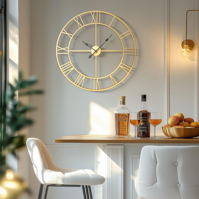 Cuspin Gold 30 Inch Extra Large Wall Clock for Living Room Kitchen Mantel, Battery-Operated Metal Roman Number Round Decorative Big Clock for Bedroom, Silent Non-Ticking - Image 1