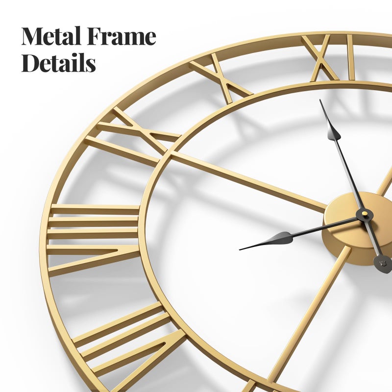 Cuspin Gold 30 Inch Extra Large Wall Clock for Living Room Kitchen Mantel, Battery-Operated Metal Roman Number Round Decorative Big Clock for Bedroom, Silent Non-Ticking - Image 5