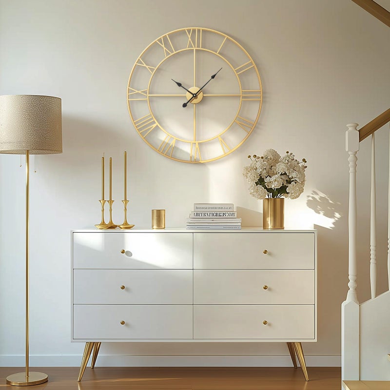 Cuspin Gold 30 Inch Extra Large Wall Clock for Living Room Kitchen Mantel, Battery-Operated Metal Roman Number Round Decorative Big Clock for Bedroom, Silent Non-Ticking - Image 3