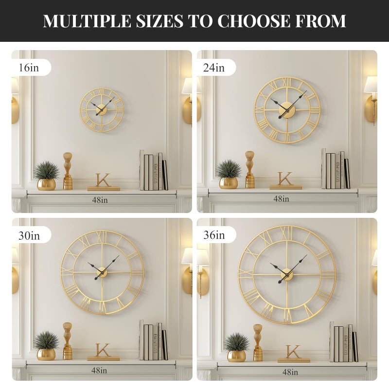 Cuspin Gold 30 Inch Extra Large Wall Clock for Living Room Kitchen Mantel, Battery-Operated Metal Roman Number Round Decorative Big Clock for Bedroom, Silent Non-Ticking - Image 4