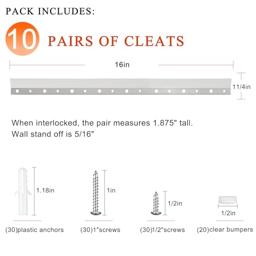 YanTuo French Cleat Hanger 16 Inch 10 Pairs Z Bar Hanger Supports 60 Lbs Interlocking Wall Mounting Bracket Hardware Kit for Hanging Mirrors Picture Shelf Whiteboard Art Frames - Image 3