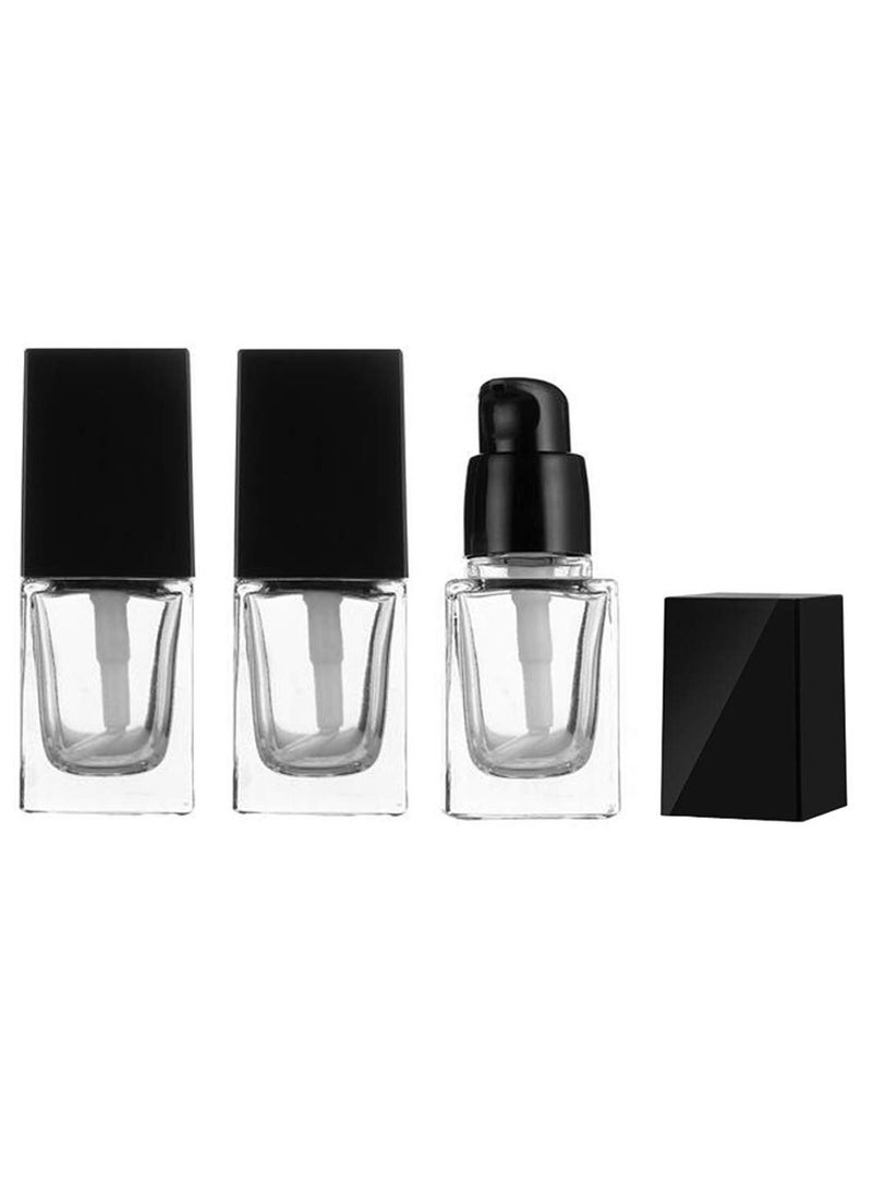 Happyupcity 2PCS 15ml/0.5OZ Empty Glass Bottles with Press Pump Head Liquid Foundation Bottle Cosmetic Makeup Vials Containers for BB/CC Creams Lotion Square Essential Oils Jars Travel Set Sample Vials 