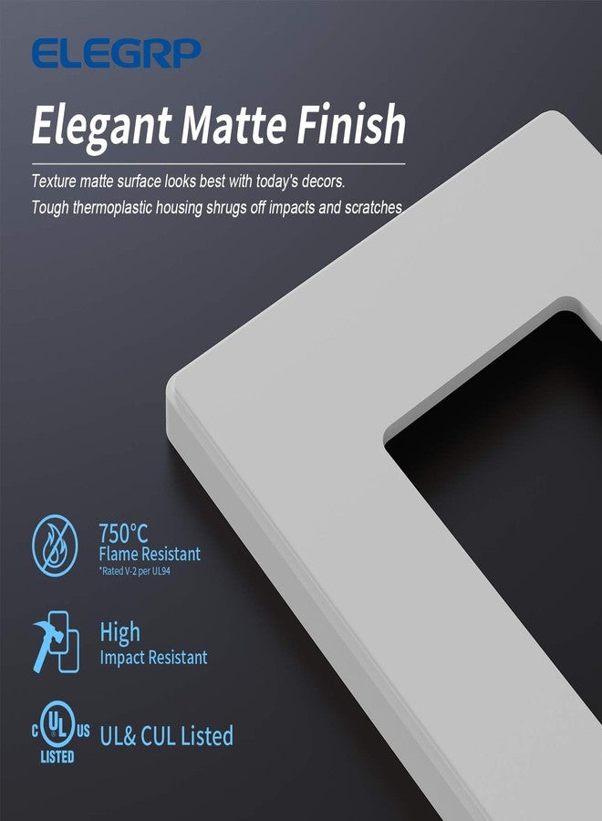 ELEGRP Matte White 1-Gang Screwless Decorative Wall Plates, Standard Size Unbreakable Thermoplastic Faceplate Cover for Decorator Receptacle Outlet Switch, UL Listed (5 Pack) - Image 2