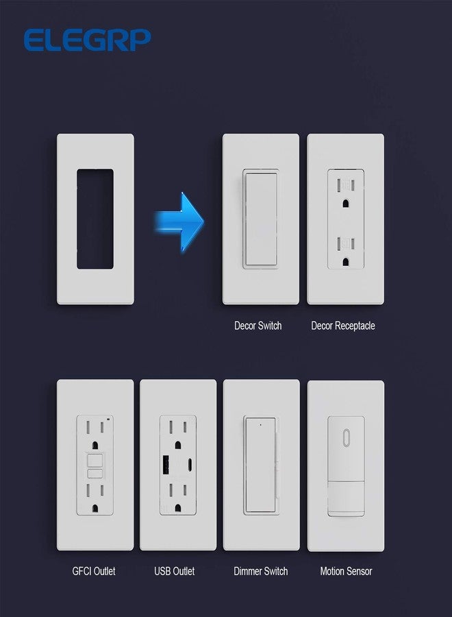 ELEGRP Matte White 1-Gang Screwless Decorative Wall Plates, Standard Size Unbreakable Thermoplastic Faceplate Cover for Decorator Receptacle Outlet Switch, UL Listed (5 Pack) - Image 5