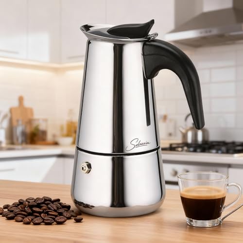 Solazzia Espresso Maker 4 Cup Moka Pot Stainless Steel Percolator coffee pot Compatible with Gas Electric Ceramic and Induction stovetops66 fl oz200 ml - Image 3