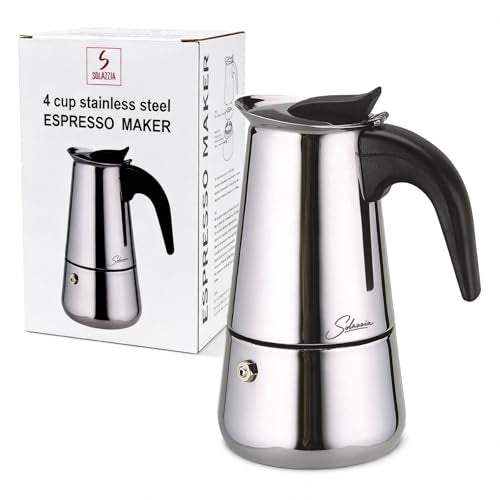Solazzia Espresso Maker 4 Cup Moka Pot Stainless Steel Percolator coffee pot Compatible with Gas Electric Ceramic and Induction stovetops66 fl oz200 ml - Image 1