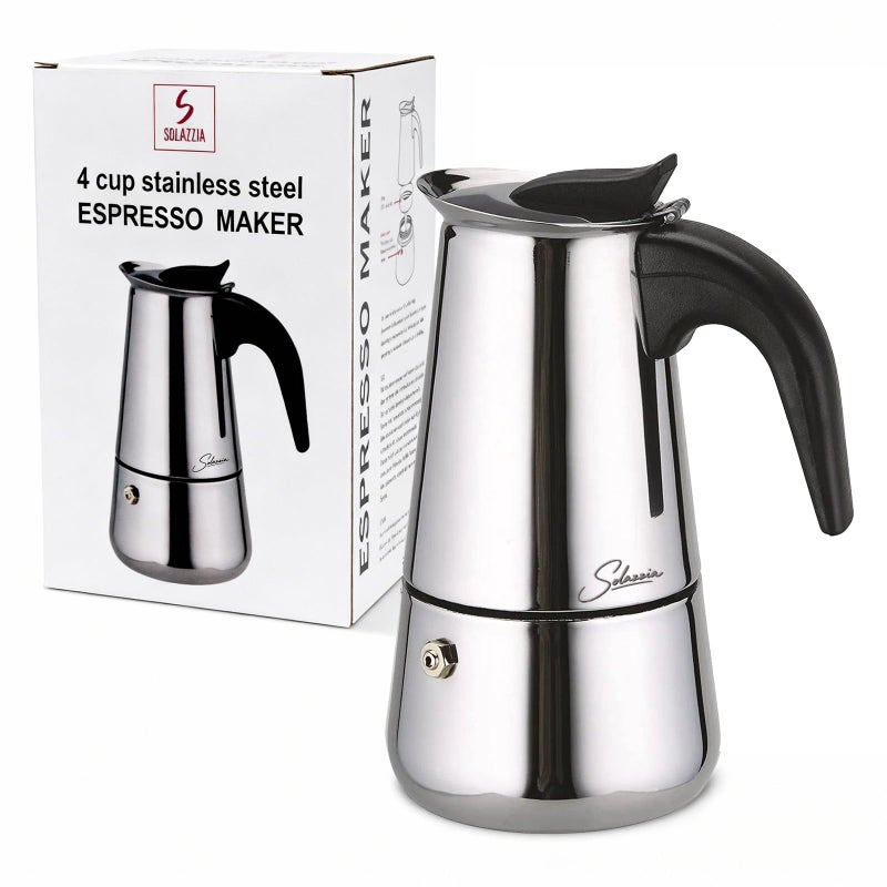 Solazzia Espresso Maker 4 Cup Moka Pot Stainless Steel Percolator coffee pot Compatible with Gas Electric Ceramic and Induction stovetops66 fl oz200 ml - Image 2