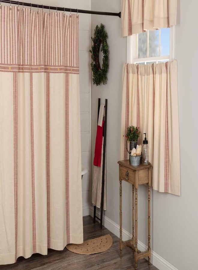 Piper Classics Market Place Red Grain Sack Stripe Shower Curtain, 72" x 72", w/Ticking Stripe Accent and Button Details, Farmhouse Style Bathroom - Image 3