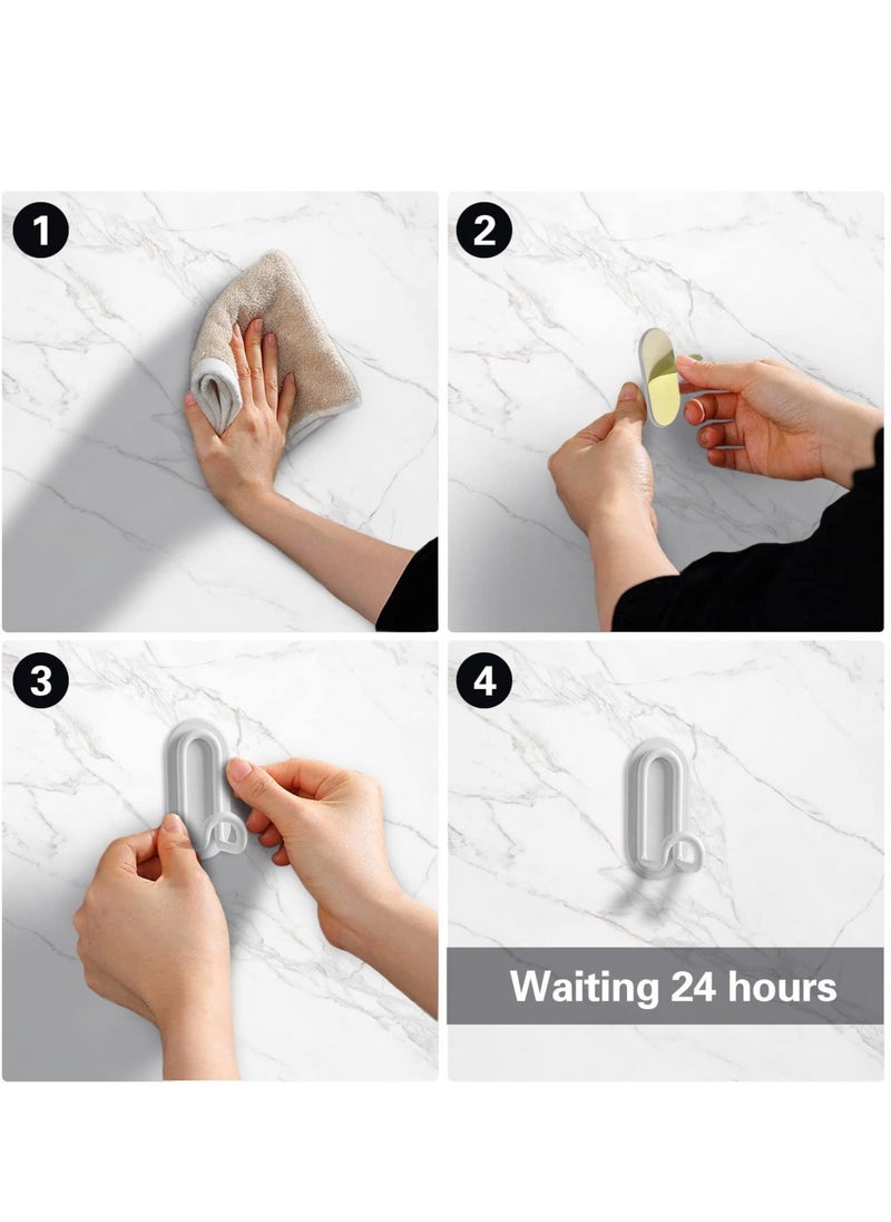 Adhesive Hooks, Matte White Towel Hook, Sticky Hanger for Kitchen and Door, Bathroom Wall Hooks for Hanging Towel Robe Hat Coat Key, 4Packs - Image 5