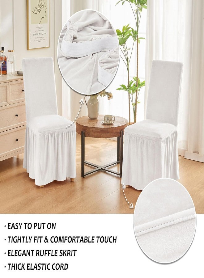 NICEEC Spandex Chair Covers for Dining Chairs Covers Set of 6 Removable Dining Room Chair Covers with Skirt Parson Chair Slipcovers Washable Chair Protector for Kitchen Wedding Party Banquet(White) - Image 4