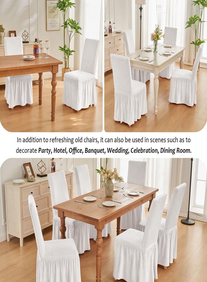 NICEEC Spandex Chair Covers for Dining Chairs Covers Set of 6 Removable Dining Room Chair Covers with Skirt Parson Chair Slipcovers Washable Chair Protector for Kitchen Wedding Party Banquet(White) - Image 5