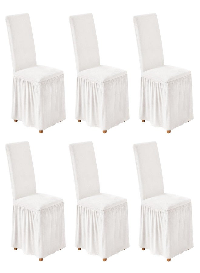 NICEEC Spandex Chair Covers for Dining Chairs Covers Set of 6 Removable Dining Room Chair Covers with Skirt Parson Chair Slipcovers Washable Chair Protector for Kitchen Wedding Party Banquet(White) - Image 1