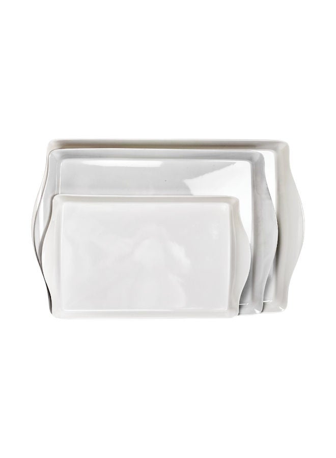 Trust 3-Piece Melamine Rectangular Serving Tray Set White, Small Size 40cm, Medium Size 45cm, Large Size 50cm - Image 2