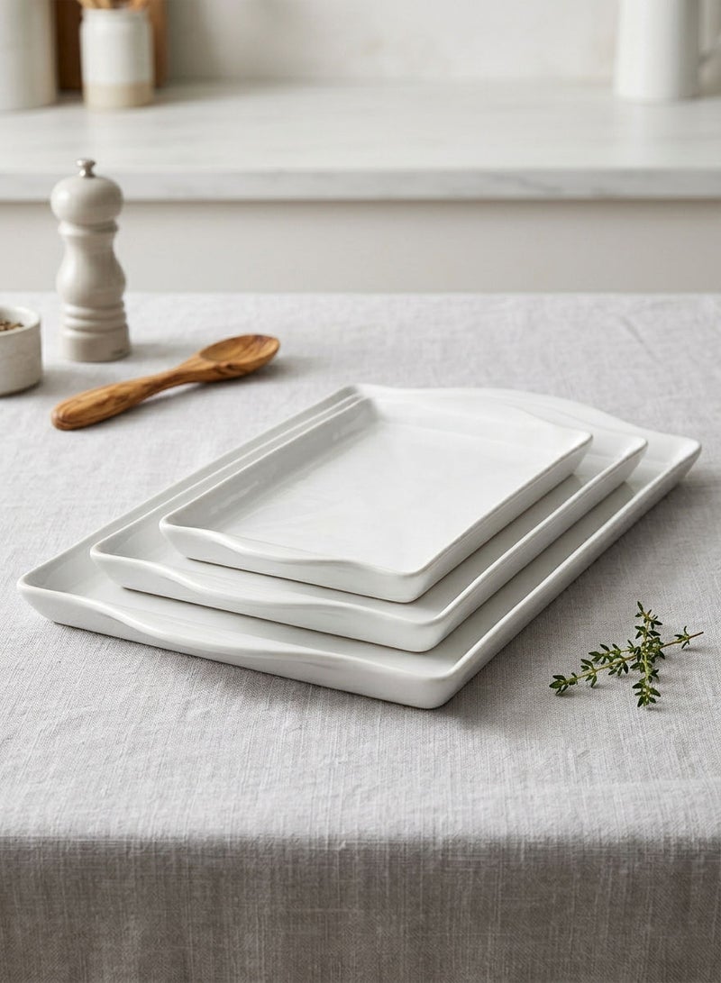 Trust 3-Piece Melamine Rectangular Serving Tray Set White, Small Size 40cm, Medium Size 45cm, Large Size 50cm - Image 1