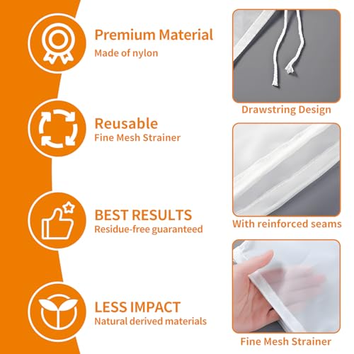 Guokoo 6PCS Cheese Cloth Bag for Straining, 200-Mesh 12 x 8 Inches Nylon Nut Milk Bag, Reusable Food Grade Juicing Bags for Straining Fruit Juice, Yogurt, Nut Milk, Coffee & Cheese - Kitchen Goodies - Image 5