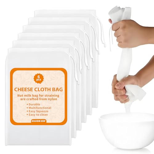 Guokoo 6PCS Cheese Cloth Bag for Straining, 200-Mesh 12 x 8 Inches Nylon Nut Milk Bag, Reusable Food Grade Juicing Bags for Straining Fruit Juice, Yogurt, Nut Milk, Coffee & Cheese - Kitchen Goodies - Image 1
