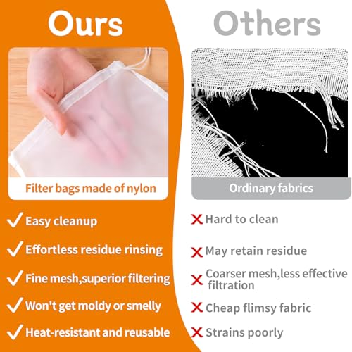 Guokoo 6PCS Cheese Cloth Bag for Straining, 200-Mesh 12 x 8 Inches Nylon Nut Milk Bag, Reusable Food Grade Juicing Bags for Straining Fruit Juice, Yogurt, Nut Milk, Coffee & Cheese - Kitchen Goodies - Image 4