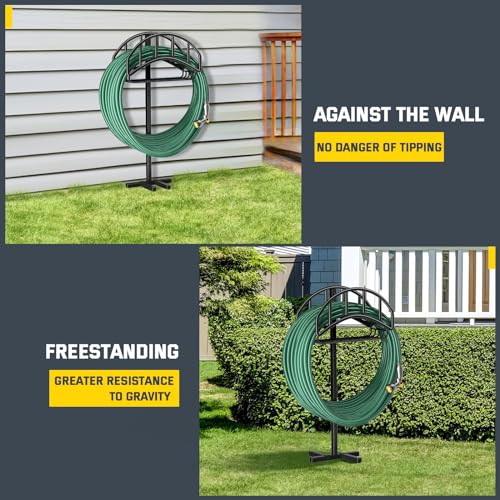 Kesfitt Garden Hose Holder Stand with Tool Storage Basket & 4 Spikes, Detachable Heavy Duty Metal Freestanding Outdoor Organizer for Lawn Yard Water Storage Rack - Image 2