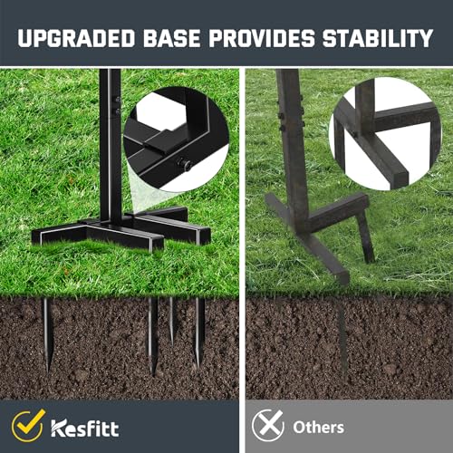 Kesfitt Garden Hose Holder Stand with Tool Storage Basket & 4 Spikes, Detachable Heavy Duty Metal Freestanding Outdoor Organizer for Lawn Yard Water Storage Rack - Image 4