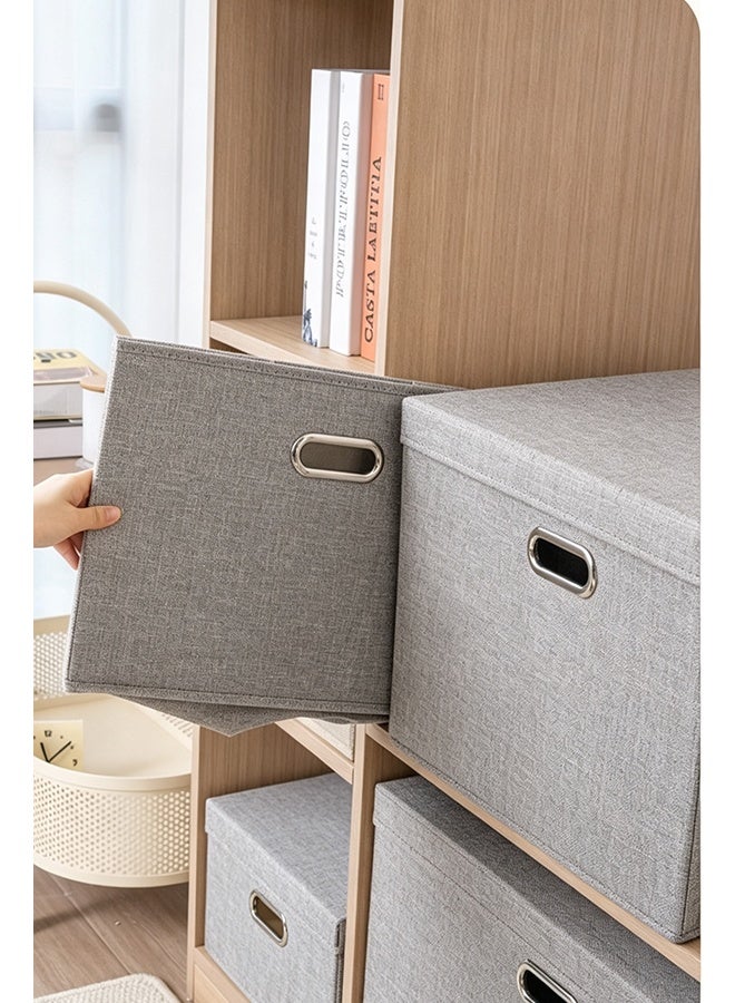 Large Quart Collapsible Stackable Storage Bins with Lids Gray Foldable Fabric Closet Storage Boxes with Lids Heavy-duty Linen Cube Baskets - Image 4