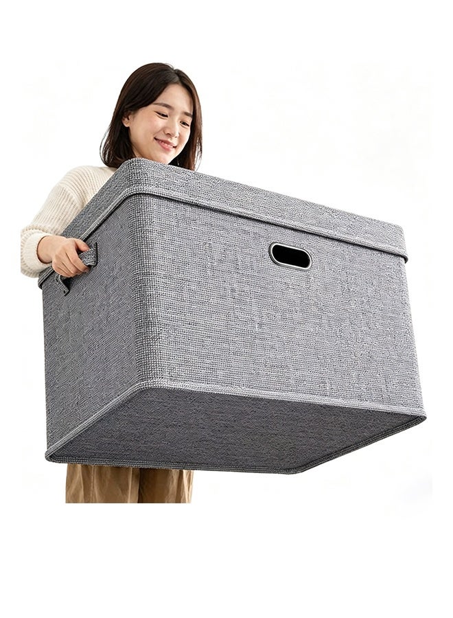 Large Quart Collapsible Stackable Storage Bins with Lids Gray Foldable Fabric Closet Storage Boxes with Lids Heavy-duty Linen Cube Baskets - Image 1