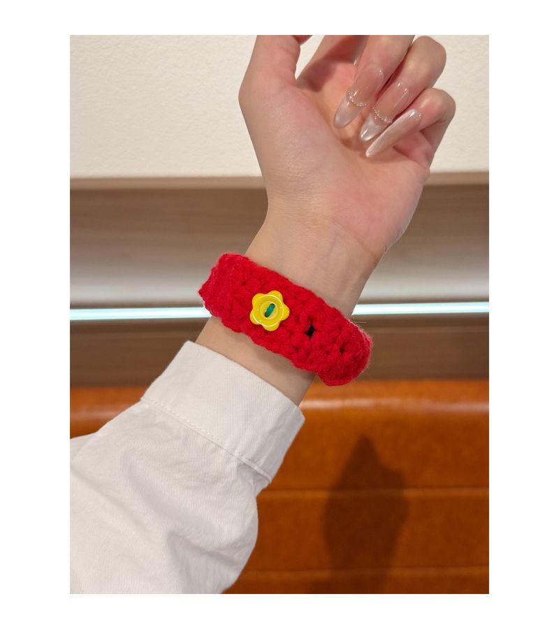 شريط زهور بني مخملي مع زر لسوار Mi Band 7 - Image 4