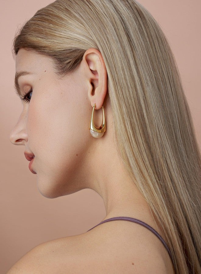 SNGIA Long Oval Chunky Dangle 18K gold plated Hoops with Colored Resin Gemstone Statement Earrings for Women by SNGIA, (Green, Brown, Blue, Pink, White, Cream), Bold Drop Handmade Exaggerated - Image 4