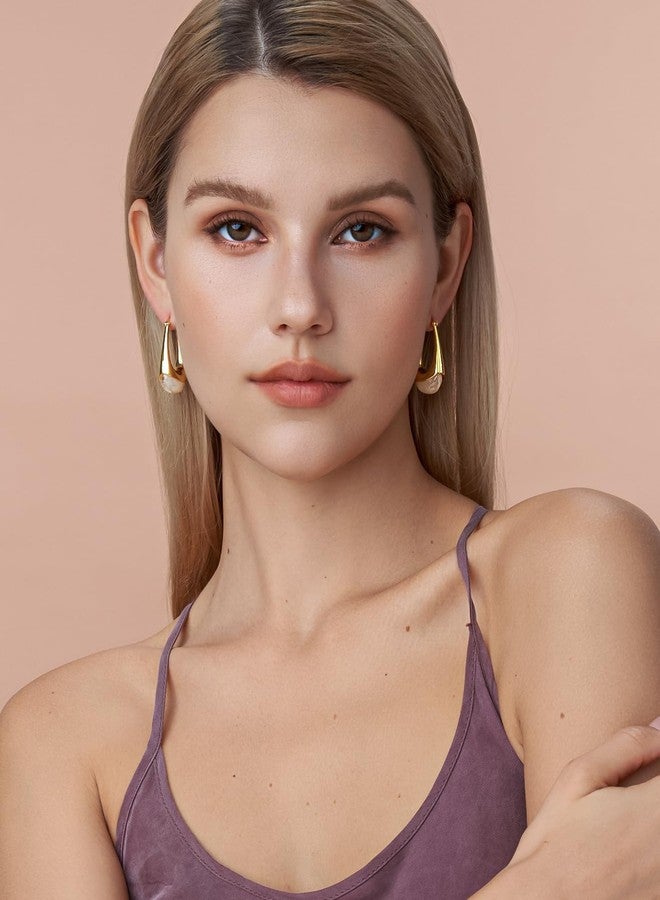 SNGIA Long Oval Chunky Dangle 18K gold plated Hoops with Colored Resin Gemstone Statement Earrings for Women by SNGIA, (Green, Brown, Blue, Pink, White, Cream), Bold Drop Handmade Exaggerated - Image 2